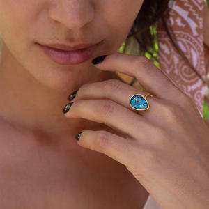 Anello T0977 in Turchese per Donna, Forma a Pera, Gemma Naturale con Montatura a Castone, Regalo, Anelli alla Moda - Product Image 6