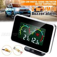 Pengukur suhu air + Voltmeter mobil, alat ukur Digital mobil, tekanan voltase, pengukur suhu air dengan Alarm bel M10 9v-36v LCD 2 in 1