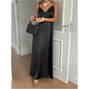 Women's Elegant Satin Slip <b>Dress</b> V Neck <b>Spaghetti</b> <b>Strap</b> Maxi Evening <b>Dress</b> Natural Waistline Comfortable Fit - Product Image 4