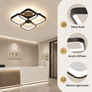 Plafonnier LED moderne géométrique encastré en acrylique et fer 32W, tricolore, haute CRI, pour salon et chambre à coucher - Product Image 4