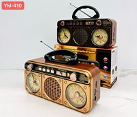 Speaker Portabel Retro YM-410, Jam, Dekorasi Meja, Pemutar Radio FM AM SW3 BAND RADIO 5W Bass TF USB
