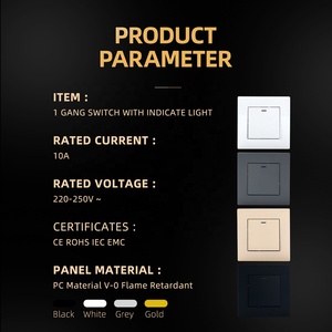 10A saklar lampu dinding 86*86mm, indikator LED Putih Hitam PC Panel plastik AC 250V 1 Gang 1 Cara <span class=keywords><strong>2</strong></span> arah saklar tombol tekan - Product Image 5