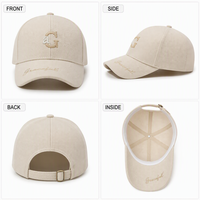 Casquette de baseball brodée personnalisée 6 panneaux structurée en coton beige crème réglable unisexe décontractée pour l'extérieur OEM Vente en gros Faible MOQ