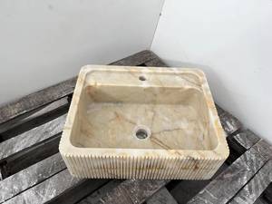 Vasque flottante de luxe en marbre naturel, lavabo intégré en pierre, comptoir de salle de bain mural cannelé, sur mesure OEM ODM - Product Image 4