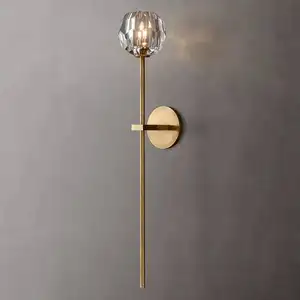 Modern Luxury Hotel Bedside Gold Sconce Long Strip Led Crystal Wall Lamps