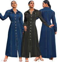 218627 mode jean robes femmes décontracté élégant à manches longues boutonnage longues Denim robes pour femmes dames robe de bureau