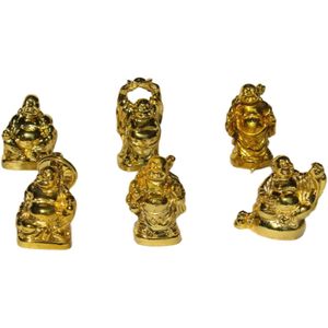 PARIJAT HANDICRAFT 6 pièces Résine Rire Bouddha Statue Collection Or Feng Shui Chance Richesse Figurines Cadeau pour Bouddha Heureux - Product Image 1