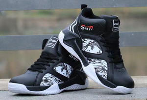 أحذية رياضية للرجال لكرة السلة خفيفة الوزن حزام علوي مرتفع مقاوم للماء من الجلد للوجه قاع السميك زيادة الارتفاع - Product Image 3