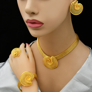 Роскошный позолоченный спиральный дизайн набор украшений ожерелье серьги кольцо браслет в комплекте элегантные для свадебной вечеринки особый случай - Product Image 1