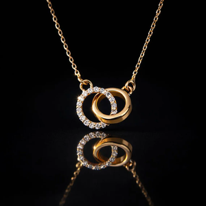 Stylish Double <b>Ring</b> Gold Plated Diamond Link Chain Pendant <b>Necklace</b> Luxury Minimalist Design for Wedding Engagement Party Gift - Product Image 1