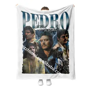 Novidade 2024 cobertores de algodão grosso e macio de pelúcia reciclados para actor Pedro Pascal com design personalizado por atacado