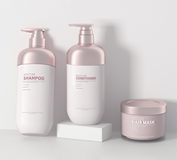 Juego de Botellas de Champú de Plástico PET Blancas y Rosas: Botella Vacía para Gel de Ducha y Tarro para Mascarilla Capilar para el Cuidado Corporal