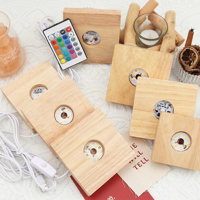 Modern Wooden LED Night Light with Remote & Touch Control Dimmable Warm White Bedroom USB Smart Night Light for Residential Use