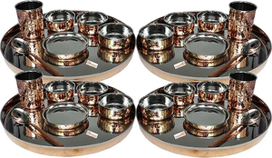 Service de table indien 28 pièces, en acier inoxydable, en cuivre, traditionnel, plat thali, bols, gobelet et cuillère - Product Image 2