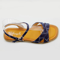Barchon grande taille dames européennes et américaines sandales d'été mode plage personnalité Denim mode tongs pantoufles
