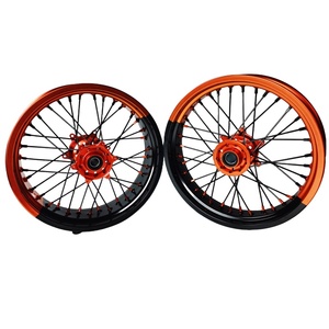 Juego de Ruedas Supermoto de <span class=keywords><strong>17</strong></span> Pulgadas, Llantas de Aluminio CNC Bicolor Negro Naranja Anodizadas, Delanteras y Traseras, Piezas para Motocross y Dirt Bike SX125 2017 - Product Image 1