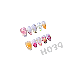 Lot de 10 faux ongles de luxe faits main, en amande, avec fleurs 3D, perles acryliques, personnalisables, à presser, couvrance totale, tendance - Product Image 6