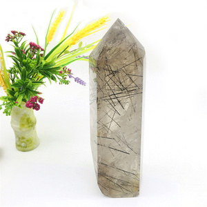 Bán Sỉ Đầu Tháp Thạch Anh Tóc Chất Lượng Cao Màu Đen Uốn Cong Tự Nhiên Đũa Pha Lê Để Trang Trí Nhà Cửa - Product Image 4