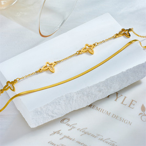 European American Fashion Butterfly Anklet Gold Stainless Steel Multi Layered Chain Women's Party Foot Ornament - Product Image 3