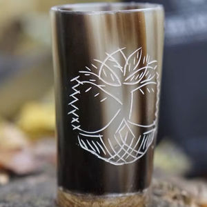 Corne à boire viking authentique, style nautique animal, support en métal sculpté, décoration de maison écologique, souvenir de fête de Noël - Product Image 1