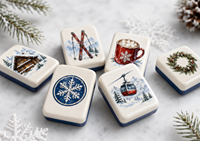 Tuiles de jeu de Mahjong américain Apres Ski, thème station de ski hivernale, sac de transport en acrylique inclus, pour cadeau familial, club, vente en gros, OEM
