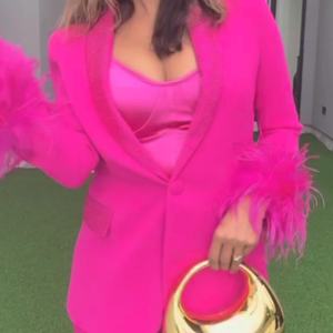 Blazer Femme 2025 OOTD Personnalisable avec Strass, Coton Respirant, Manches Longues, Col Plume Épissé, Boutons Crantés - Product Image 3