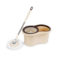 Ensemble serpillière et seau, panier en plastique marron crème, serpillière microfibre rotative à 360°, manche télescopique en acier inoxydable