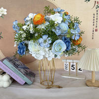 Bouquet de fleurs artificielles classiques mélangées blanc bleu orange, fait main en polyester, décorations de centre de table pour mariage