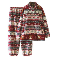 Nouvelle collection hiver : Ensemble de pyjama et de détente pour femme en polaire corail, chaud et épais, imprimé, à manches longues et pantalon, pour Noël et les fêtes