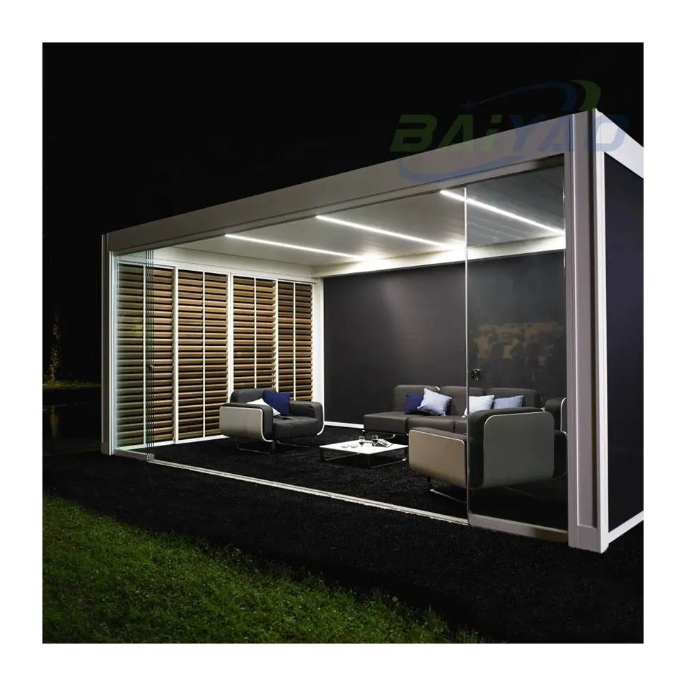 Wholesale Outdoor Modern Pergola Gazebo Waterproof Aluminum Retractable Louvered Pergola For Villa With Led Light Pergola