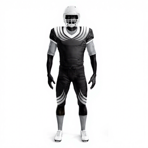 Uniforme de football américain personnalisé pour hommes, manches courtes, col en V, 100% polyester, jersey et pantalon ajustés respirants - Product Image 2