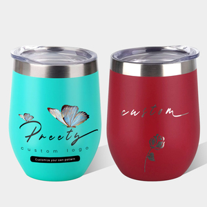 FREE SAMPLE Wholesale Custom Logo 12oz stemless Rose Gold Insulated Stainless Steel Wine Tumbler with lid and straw