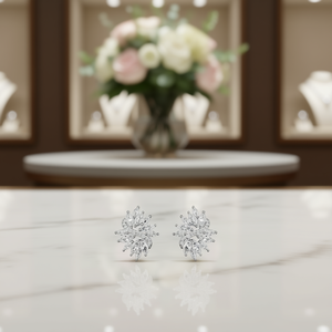 Orecchini a Perno con Fiore Bianco Champagne, Cristallo Taglio Marquise, Strass con Montatura a Griffe, Gioielli Romantici da Sposa per Donna - Product Image 2