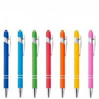 Stylo bille métallique élégant à pointe moyenne, encre noire et bleue, avec pointe tactile en caoutchouc doux effet arc-en-ciel et stylet intégré