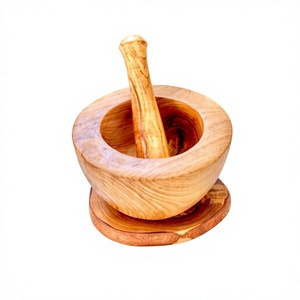 Ensemble de mortier et pilon en bois de qualité supérieure |   Moulin à épices en bois naturel |   Broyeur d'herbes |   Outil de broyage pour la cuisine - Product Image 1