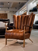 Fauteuil simple en cuir véritable de style vintage américain, forgé à la main, personnalisable, finition antique cirée à l'huile, sans assemblage