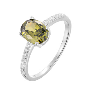 مجوهرات فضة مصير بيضاوية مقطعة من الأحجار الكريمة خاتم خطوبة زفاف أخضر للنساء - Product Image 1