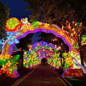 Chinese Lanterns Outdoor Waterproof Gate of the Future Traditional Chinese Arts Lanterns Silk with Lights for Party Christmas