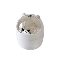 Poubelle de bureau ronde en plastique motif dessin animé Ours Chat avec couvercle à ouverture tactile pour la maison et le bureau