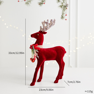 Christmas Flocked <b>Glitter</b> Elk Ornament Desktop Deer Figurine Xmas Tree Hanging Decor Home Table Cross-border Holiday Decoration - Product Image 5