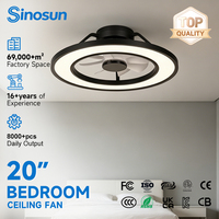 Vente directe d'usine OEM/ODM, ventilateur de plafond LED moderne pour chambre à coucher, 20 pouces, faible bruit, télécommande, variateur d'intensité, avec lumière