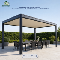 Pavillon de luxe bioclimatique motorisé en aluminium avec toit à lames orientables, auvent pliant, véranda rétractable étanche pour patio et jardin