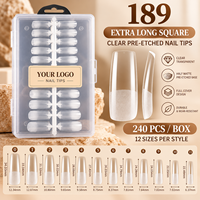 240 PCS Tip Kuku Gel Lembut Transparan Persegi Ekstra Panjang Pre-Etched Full Cover Half Matte Ekstensi Kuku 12 Ukuran Grosir OEM
