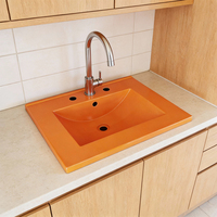 Vasque rectangulaire en composite de fibre de verre, style moderne, orange, pour usage commercial, écologique, résistante à l'eau, à poser en surélevé