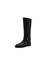 Bottes d'équitation d'hiver à talon épais avec fermeture éclair, hauteur genou, en cuir véritable