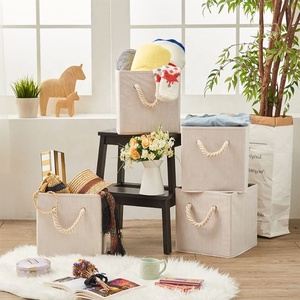 Bacs de rangement en tissu de bambou, bacs à caisson pliables, avec poignée de corde en coton, panier résistant, organiseur pour étagères, placard, nouveauté - Product Image 4
