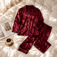 Ensemble de pyjamas en soie pour couples, pyjamas en satin à manches longues pour couples, vêtements de nuit boutonnés, ensemble de pyjamas deux pièces