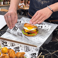 Emballage alimentaire jetable personnalisé en gros pour hamburgers, conception sur mesure, revêtement PE simple face, résistant à la graisse, emballage biodégradable