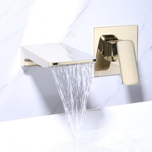 Grifo de lavabo, mezclador de pared para bañera, tazón de mesa superior, interruptor de descarga de <span class=keywords><strong>agua</strong></span>, <span class=keywords><strong>cascada</strong></span> dorada, lavado oculto, grifos de lavabo integrados - Product Image 2