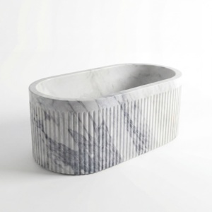 Luxury Custom-made Modern Oval Bathtubs Exclusive Arabescato Normal Marble Freestanding Soaking Bathroom Vila Hotel - Product Image 2